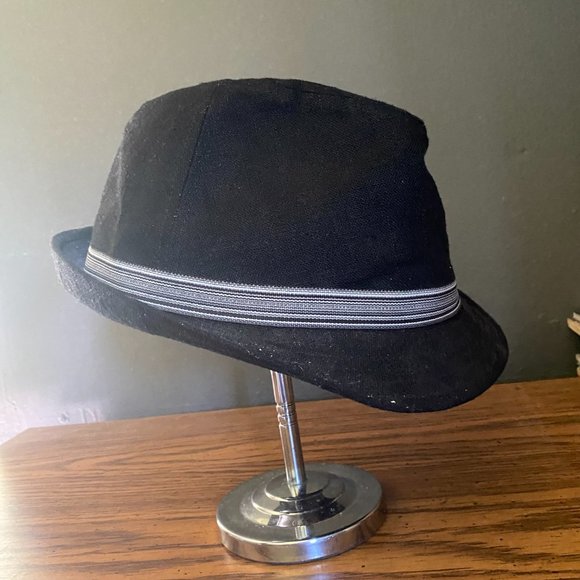 Y2K 2000s Black L/XL Size Fedora Cap Hat with Stripe Band - Picture 5 of 5